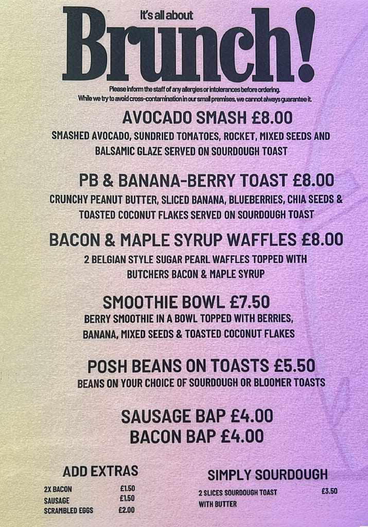 New Brunch Food menu at Lostsurfers Callington