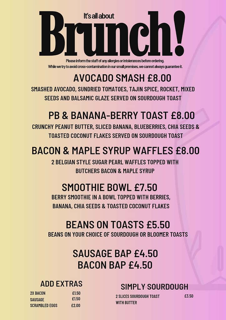 page 2 of the Brunch Menu for Lostsurfers